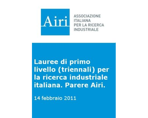 Parere Airi sulle lauree di primo livello (triennali) per la ricerca industriale italiana